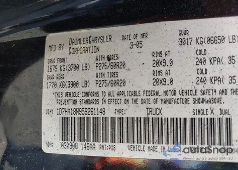 2005 Dodge Ram 1500 Slt/Laramie from USA, damaged, VIN 1D7HA18N95S261148